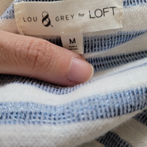 Lou & Grey for Loft Striped V Neck Boucle Hoodie - Picture 7 of 9